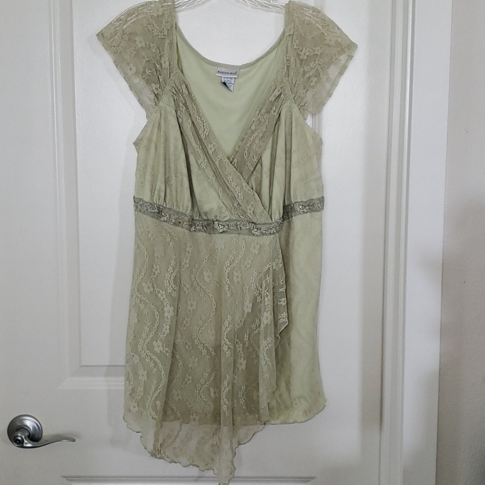 Olive lace tunic top